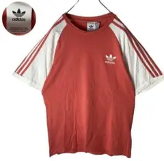 adidas リンガーネック 刺繍トレフォイルロゴ 三本線 ピンクベースボールT