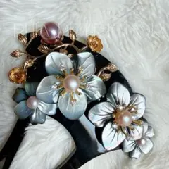 髪飾り 桜 かんざし バチ型 螺鈿 真珠母貝 パール 簪