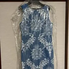 花柄ノースリーブワンピース 青