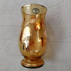 ボヘミア 琥珀色 花柄 フレア型花瓶