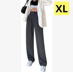 ワイドパンツ XLレディース グレー　スラックス ストレート ハイウエスト
