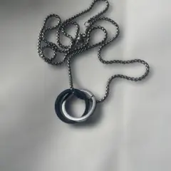 シルバー ブラック 二重リング ネックレス