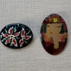 七宝焼 ヴィンテージ ブローチ 2個セット 2way