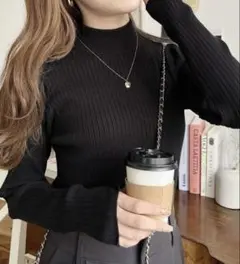 moment＋ 12G ボトルネックワイドリブカラー＆ボーダーニットプルオーバー