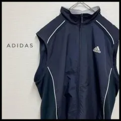 adidas ナイロン ベスト ジップアップ ネイビー 刺繍ロゴ　Y2Kライン