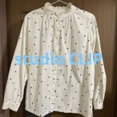 studio CLIPシングルガーゼ襟フリルブラウス　ドット