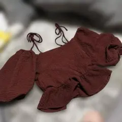 バルーンスリーブシャーリングトップス 紐付き 肩出し 可愛い