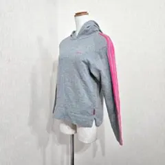 adidas アディダス プルオーバーパーカー（M）グレー ピンクライン