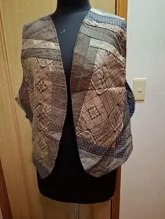 大島紬六枚のパッチワークベスト