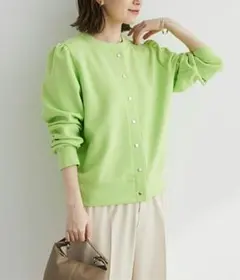 新品タグ【ショコラフィネローブ】ネオンカラー★メタルボタン装飾ダンボールカーデ