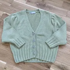 ZARA ザラ　ニットカーディガン　ピスタチオカラー　ビジュー　Sサイズ　春服