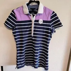 Tommy Hilfiger ネイビー ストライプ 半袖ポロシャツ