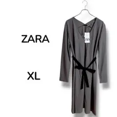新品【ザラ ZARA】ワンピース 長袖 ドレス グレー Vネック XL シンプル