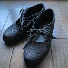 BONLECILL ダブルリボンストラップバレエシューズ　グリッター ブラック