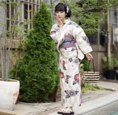 utatane 浴衣・帯セット 変わり織り浴衣ピンクベージュとグレーの