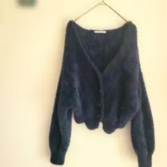 【REEDYAZEL】ブルーシャギーニットカーディガン スカラップ裾