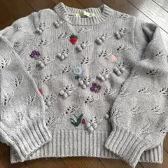 チャイルドウーマン　ドットアンドストライプス花柄刺繍 ニットセーター 長袖