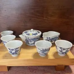 未使用　たち吉　松竹梅　小茶器　清水焼　煎茶器揃　宝瓶　湯冷　湯呑　全7点