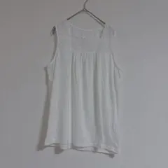 レース切替 ノースリーブトップス ホワイト ナチュラル 大人可愛い 2XL