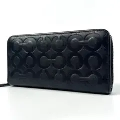 美品 コーチ オプアート 長財布 ラウンドファスナー 黒 レザー 多収納