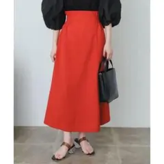 【新品未使用】リネンライク ハイウエストフレアスカート レッド 赤