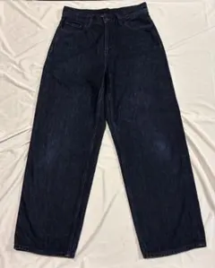 ユニクロ ワイドストレートジーンズ W28 ネイビー 裾上げなし デニム