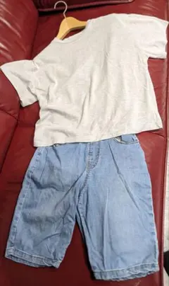 グレー Tシャツとデニムショートパンツ セット　140cm