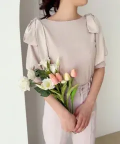 one after another NICE CLAUP 肩リボン半袖トップス