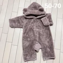 ジャンプスーツ 50-70 フード付きアウター 茶色 ベビー