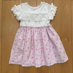 メゾピアノ　星柄刺繍ワンピース　紫　切り替えワンピース