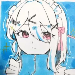 オリジナル　手描きイラスト ミニ色紙　水色　ジャージ　original