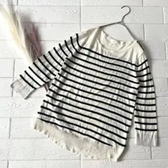 グローブ プルオーバーニット 薄手 ボーダー 可愛い カジュアル ボタン M