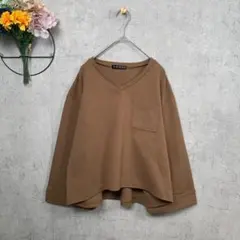 【古着】GORGE カットソー 長袖 フレアスリーブ M ブラウン 無地のサムネイル