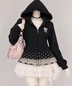 Doll mim 半袖 フリル パーカー ブラック Doll mim 半袖 フリル パーカー ブラック - メルカリ