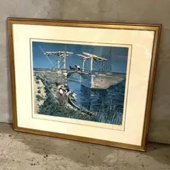 ゴッホ代表作アルルの跳ね橋リトグラフ額縁画ムルロー工房正規エンボススタンプ ゴッホ代表作アルルの跳ね橋リトグラフ額縁画ムルロー工房正規エンボス