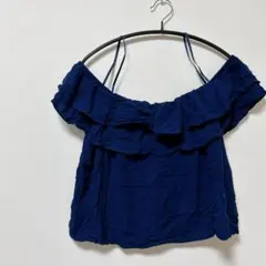 【メキシコ製】ONE CLOTHING フリル オフショルダー ネイビー L