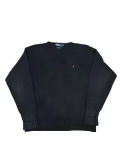 【名作・XL】90s ポロラルフローレン コットンニット 厚手 香港製 ブラック