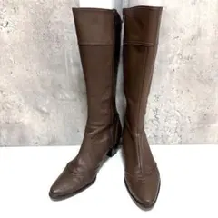 【卑弥呼】レザーロングブーツ ブラウン 22cm サイドジップ