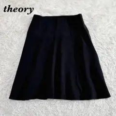 V334/美品 Theory ロングフレアスカート シルク リブウエスト P 黒