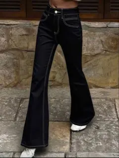 DAZYハイウエストフレアデニム 裏ボア 裏起毛S