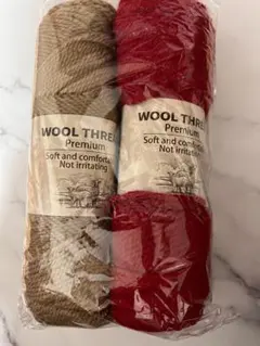 wool thread 毛糸　ベージュ　赤