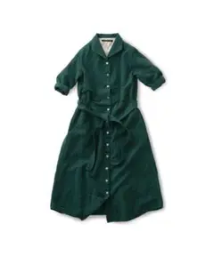 美品♡サニークラウズ 葉っぱ色のワンピース 深緑 前開き コットンリネン M
