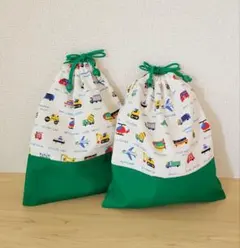 【入園入学セット】巾着袋2枚セット☆男の子 緑 車柄