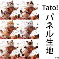 Tato !(=^・^=)パネル生地 毛糸玉のダンス D178 猫柄