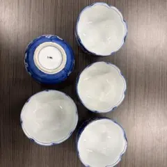 有田焼き　青白花柄波形食器5個セット