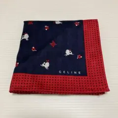 CELINE ネイビー レッド ハンカチ