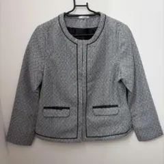 【GLACIER】　ノーカラーツイードジャケット　黒mix ブラック　フォーマル