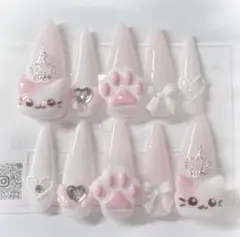 ネイルチップ 平成女児 量産型 ピンク ねこ サブカル ゴテゴテ ピンク 肉球