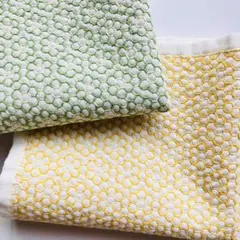 【手縫い刺し子】お花畑 ふきん2枚セット ハンドメイド 完成品 イエローグリーンのサムネイル