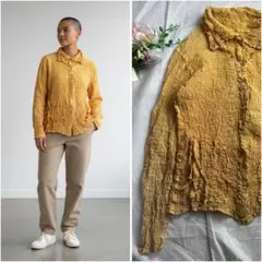 くしゅくしゅ シャーリングブラウス シャツ M L 黄 イエロー シワ加工 伸縮のサムネイル